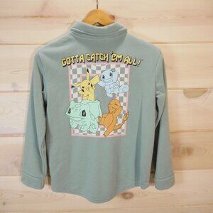 Pokemon Button-Up Shacket Jacket Kids Youth XL Pikachu in Sage Green by Hybrid